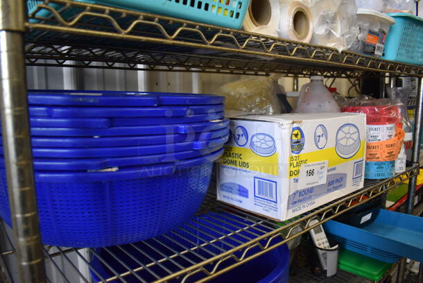 ALL ONE MONEY! Tier Lot of Various Items Including Poly Colanders and Plastic Dome Lids