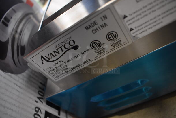 BRAND NEW IN BOX! Avantco 177P70S Stainless Steel Commercial Countertop Panini Sandwich Grill with Smooth Plates. 120 Volts, 1 Phase. 19x19x12. Tested and Working! - Image 6 of 7