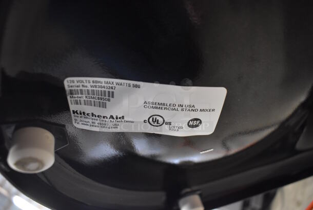 BRAND NEW IN BOX! KitchenAid KSMC895OB Black Metal Countertop 8 Qt. Bowl Lift Planetary Dough Mixer w/ Stainless Steel Mixing Bowl, Bowl Guard, Dough Hook, Whisk and Paddle Attachments. 120 Volts, 1 Phase. 17x13x19. Tested and Working! - Image 6 of 7