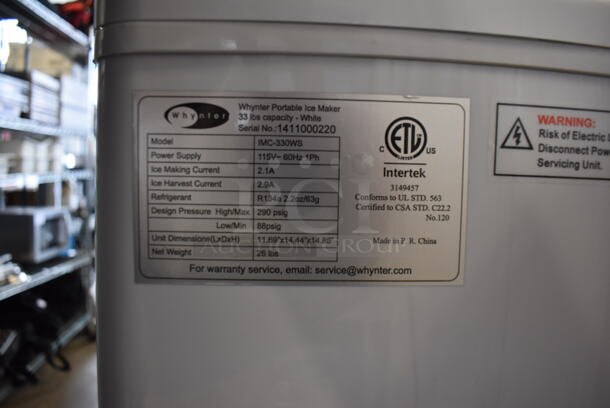 BRAND NEW SCRATCH AND DENT! Whynter IMC-330WS Stainless Steel Commercial Countertop Portable Ice Maker. 115 Volts, 1 Phase. 12x15x13. Tested and Working! - Image 5 of 6