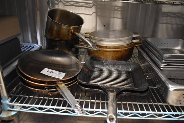 ALL ONE MONEY! Tier Lot of Various Metal Items Including Stock Pot, Skillets, and Drop In Bins - Image 2 of 4
