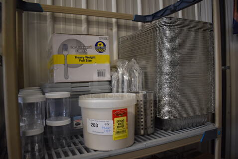 ALL ONE MONEY! Tier Lot of Various Metal Items Including Aluminum Pans and Poly Forks