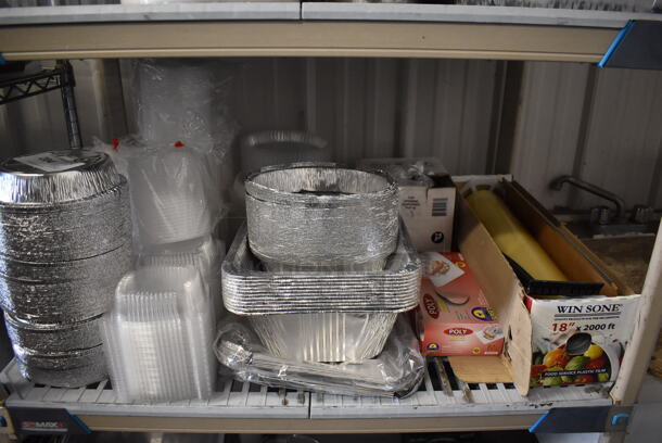 ALL ONE MONEY! Tier Lot of Various Metal Items Including Aluminum Pans and Plastic Food Wrap - Image 1 of 4