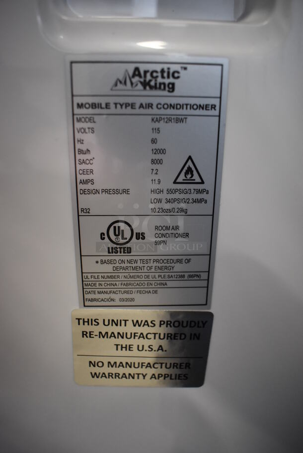 BRAND NEW SCRATCH AND DENT! Arctic King KAP12R1BWT Metal Portable Air Conditioner on Casters. 115 Volts, 1 Phase. 17.5x14x27. Tested and Working! - Image 6 of 6