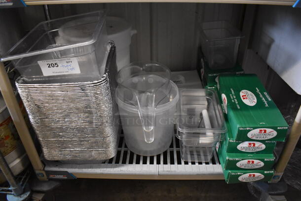 ALL ONE MONEY! Tier Lot of Various Metal Items Including Aluminum Pans and Poly Drop In Bins