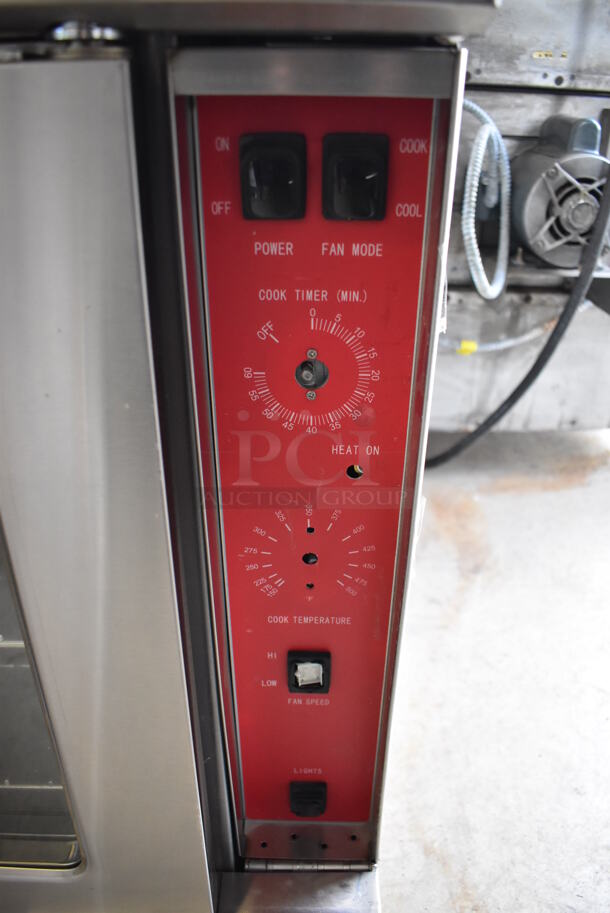 BRAND NEW SCRATCH AND DENT! Cooking Performance Group FGC 100 Stainless Steel Commercial Natural Gas Powered Single Deck Standard Depth Full Size Convection Oven w/ View Through Doors, Metal Oven Racks and Thermostatic Controls. Unit Has Broken Knobs and Buttons. Comes w/ Legs. 54,000 BTU. 38x30x30 - Image 4 of 7