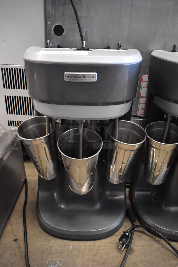 Hamilton Beach Metal Commercial Countertop 3 Head Milkshake Mixer w/ 3 Metal Mixing Cups. 115 Volts, 1 Phase. 12x8x20.5. Tested and Working!