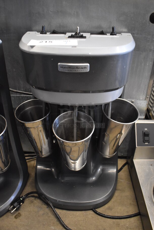 Hamilton Beach Metal Commercial Countertop 3 Head Milkshake Mixer w/ 3 Metal Mixing Cups. 115 Volts, 1 Phase. 12x8x20.5. Tested and Working!