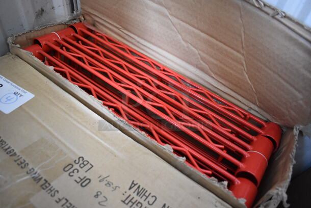 Box of 4 BRAND NEW! Red Finish Wire Shelves. 48x18x2