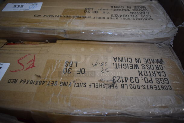 Box of 4 BRAND NEW! Red Finish Wire Shelves. 48x18x2 - Image 3 of 4
