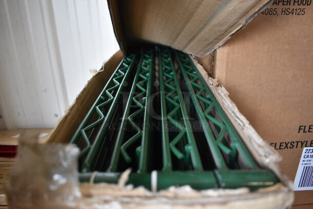 Box of 4 BRAND NEW! Green Finish Wire Shelves. 64x24x2