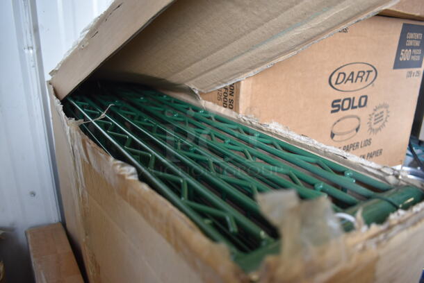 Box of 4 BRAND NEW! Green Finish Wire Shelves. 64x24x2 - Image 3 of 5