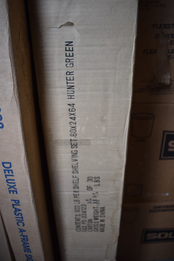 Box of 4 BRAND NEW! Green Finish Wire Shelves. 64x24x2 - Image 4 of 5