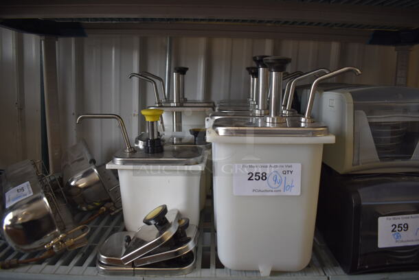ALL ONE MONEY! Lot of 9 Various Poly Drop In Bins and Pump Lids. Includes 7x4x13.5 - Image 1 of 4