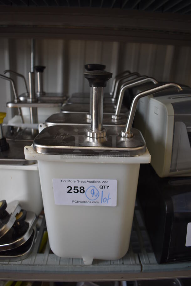 ALL ONE MONEY! Lot of 9 Various Poly Drop In Bins and Pump Lids. Includes 7x4x13.5 - Image 2 of 4