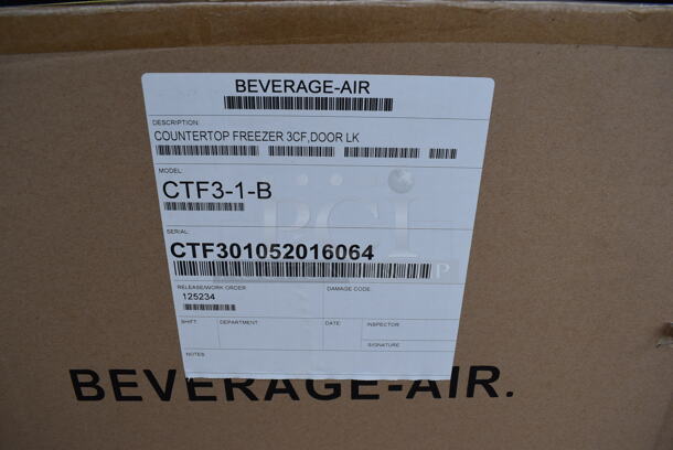 BRAND NEW! Beverage Air CTF3-1-B Metal Commercial Mini Freezer Merchandiser. Stock Picture Used As Gallery. 115 Volts, 1 Phase. 19x18x40 - Image 5 of 5
