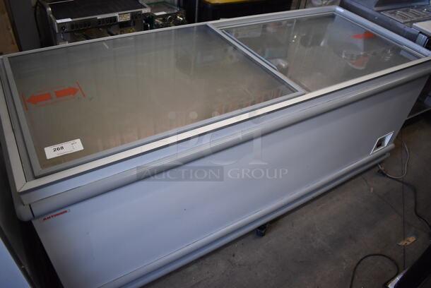 AHT Metal Commercial Chest Freezer Merchandiser. 120 Volts, 1 Phase. 89x33x34. Tested and Working! - Image 1 of 6