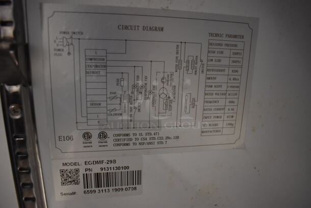 Universal EGDMF-29B Metal Commercial Single Door Reach In Freezer Merchandiser w/ Poly Coated Racks. 115 Volts, 1 Phase. 27x26x80. Tested and Working! - Image 3 of 3