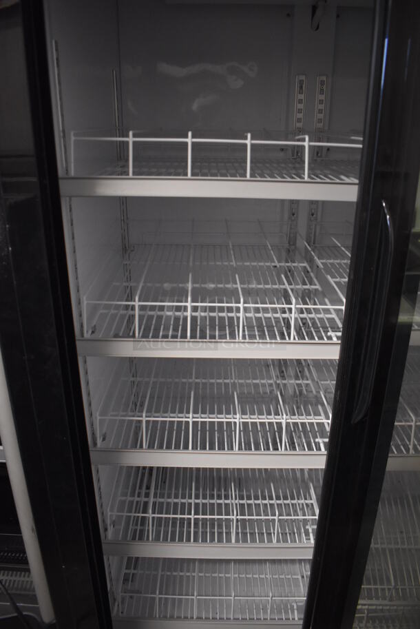Dukers DSM-32SR Metal Commercial 2 Door Reach In Cooler Merchandiser w/ Poly Coated Racks on Commercial Casters. 115 Volts, 1 Phase. 39.5x30x79.5. Tested and Working! - Image 3 of 5