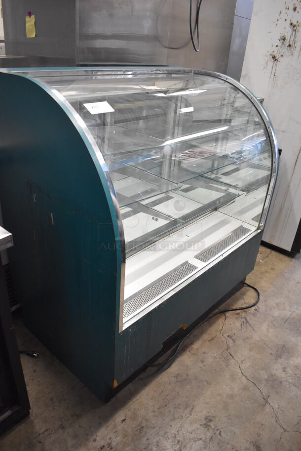 Metal Commercial Floor Style Display Case Merchandiser. 48x32x50. Tested and Does Not Power On
