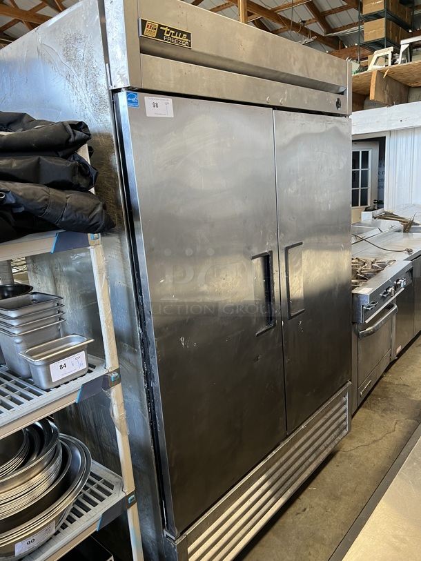 2015 True T-49F ENERGY STAR Stainless Steel Commercial 2 Door Reach In Freezer on Commercial Casters. 115 Volts, 1 Phase. 54x30x84. Tested and Does Not Power On
