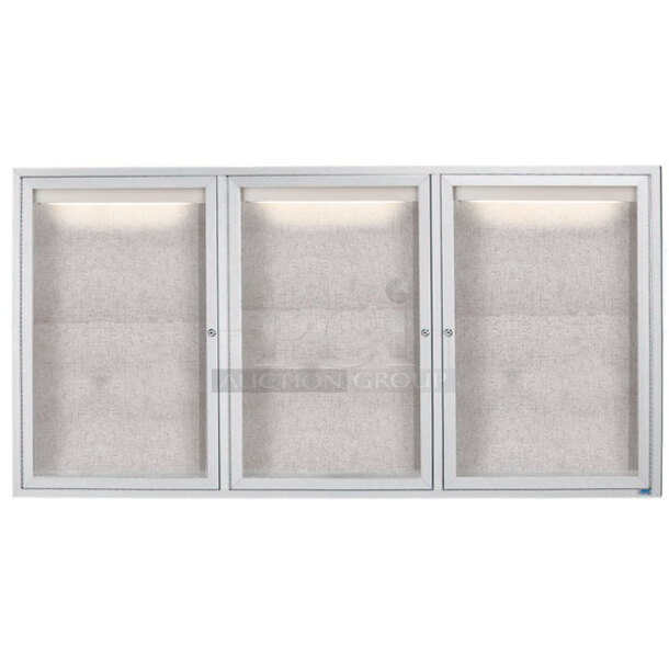 Aarco LODCC3672-3R 36" x 72" Silver Enclosed Aluminum Indoor / Outdoor Bulletin Board with LED Lighting. Stock Picture Used For Gallery - Image 1 of 5