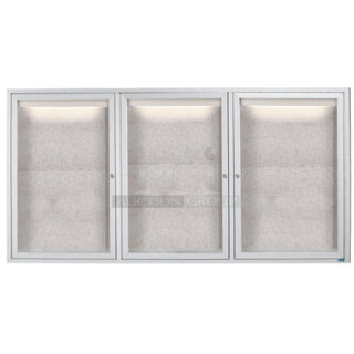 Aarco LODCC3672-3R 36" x 72" Silver Enclosed Aluminum Indoor / Outdoor Bulletin Board with LED Lighting. Stock Picture Used For Gallery