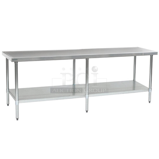 BRAND NEW SCRATCH AND DENT! Eagle Group T48120EM 48" x 120" Stainless Steel Work Table with Galvanized Undershelf. Stock Picture Used As Gallery Picture - Image 1 of 5