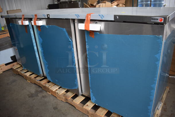 BRAND NEW IN BOX! 2016 Fagor FBB-95-S-SLP-GR Stainless Steel Commercial 3 Door Undercounter Cooler. 115 Volts, 1 Phase. 96x29x37. Tested and Working! - Image 3 of 9