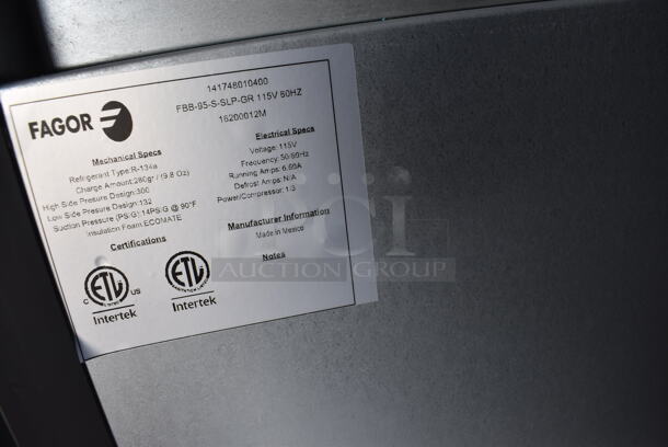 BRAND NEW IN BOX! 2016 Fagor FBB-95-S-SLP-GR Stainless Steel Commercial 3 Door Undercounter Cooler. 115 Volts, 1 Phase. 96x29x37. Tested and Working! - Image 6 of 9