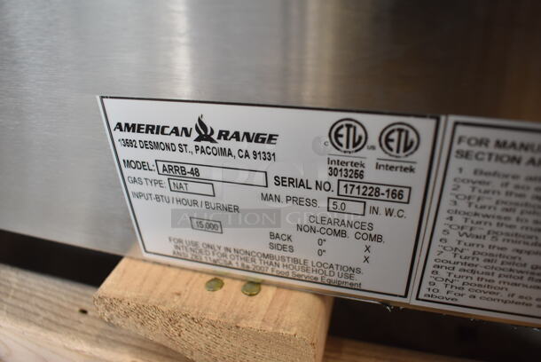 BRAND NEW! American Range ARRB-48 Stainless Steel Commercial Countertop Natural Gas Powered Charbroiler Grill. 48x30x10. Tested and Working! - Image 6 of 6
