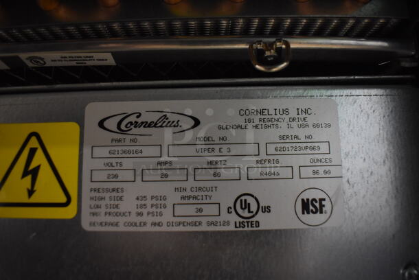 BRAND NEW! Cornelius VIPER E 3 Stainless Steel Commercial Countertop 3 Flavor Slushie Machine w/ Pentair Water Filter and Hoses. 230 Volts, 1 Phase. 24x34x43.5. Tested and Working! - Image 7 of 11