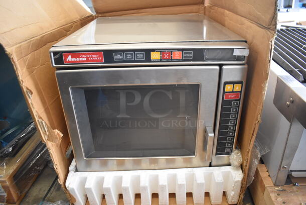 BRAND NEW IN BOX! Amana CMA2000 Stainless Steel Commercial Countertop Microwave Oven. 208 Volts, 1 Phase. 19x21x20. Tested and Working! - Image 1 of 10