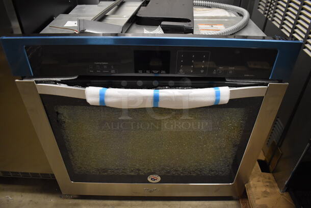 BRAND NEW SCRATCH AND DENT! Whirlpool W10796087B Stainless Steel Commercial Electric Powered Single Door Wall Mount Convection Oven. See Pictures For Glass Damage. 30x25x28.5 - Image 1 of 8