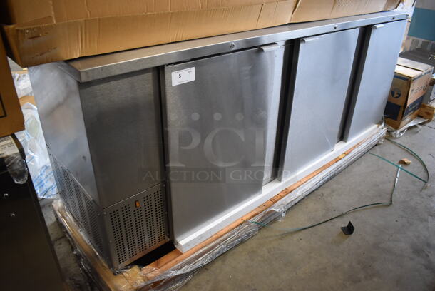 BRAND NEW IN BOX! 2016 Fagor FBB-95-S-SLP-GR Stainless Steel Commercial 3 Door Undercounter Cooler. 115 Volts, 1 Phase. 96x29x37. Tested and Working!