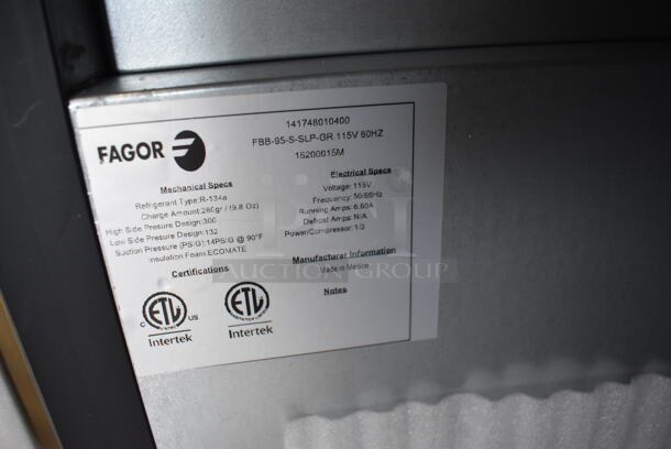 BRAND NEW IN BOX! 2016 Fagor FBB-95-S-SLP-GR Stainless Steel Commercial 3 Door Undercounter Cooler. 115 Volts, 1 Phase. 96x29x37. Tested and Working! - Image 6 of 7