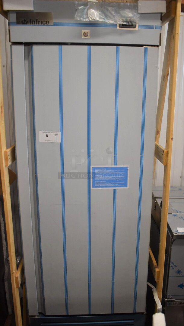 BRAND NEW IN CRATE! Infrico AN23 Stainless Steel Commercial Single Door Reach In Cooler w/ Poly Coated Racks on Commercial Casters. 115 Volts, 1 Phase. 26x30x84. Tested and Working! - Image 2 of 6