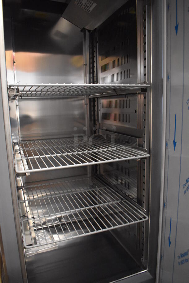 BRAND NEW IN CRATE! Infrico AN23 Stainless Steel Commercial Single Door Reach In Cooler w/ Poly Coated Racks on Commercial Casters. 115 Volts, 1 Phase. 26x30x84. Tested and Working! - Image 4 of 6