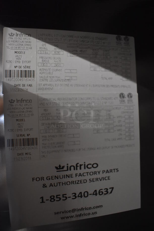 BRAND NEW IN CRATE! Infrico AN23 Stainless Steel Commercial Single Door Reach In Cooler w/ Poly Coated Racks on Commercial Casters. 115 Volts, 1 Phase. 26x30x84. Tested and Working! - Image 5 of 6