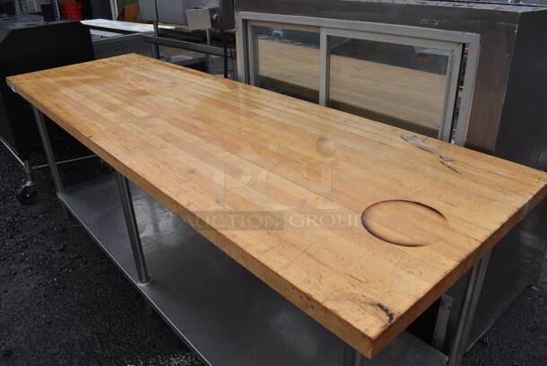 Butcher Block Table w/ Stainless Steel Under Shelf. 96x30x35.5 - Image 2 of 4