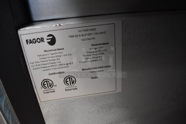 BRAND NEW IN BOX! 2016 Fagor FBB-95-S-SLP-GR Stainless Steel Commercial 3 Door Undercounter Cooler. 115 Volts, 1 Phase. 96x29x37. Tested and Working! - Image 5 of 8