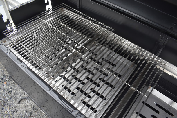 BRAND NEW SCRATCH AND DENT! Backyard Pro 554SMOKR60AS Metal Commercial Charcoal / Wood Smoker Grill with Adjustable Grates and Dome on Commercial Casters. Missing Hardware. 72x31x50 - Image 7 of 7