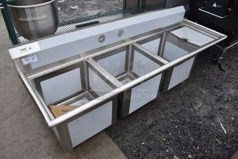 BRAND NEW SCRATCH AND DENT! Regency 600S318181GR Stainless Steel Commercial 16 Gauge 3 Bay Sink w/ Right Side Drain Board. 78x24x29. Bays 18x18x14