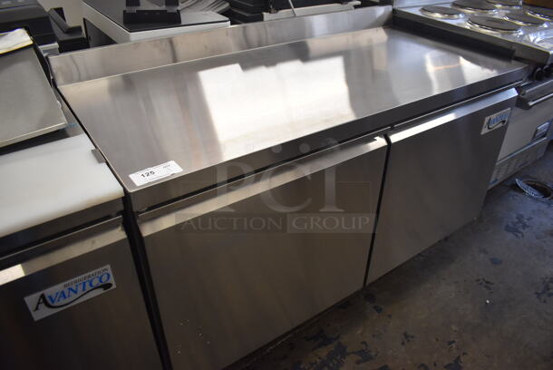 BRAND NEW SCRATCH AND DENT! Avantco 178SSWT60RHC Stainless Steel Commercial 2 Door Worktop Cooler on Commercial Casters. 115 Volts, 1 Phase. 60x30x39. Tested and Working!