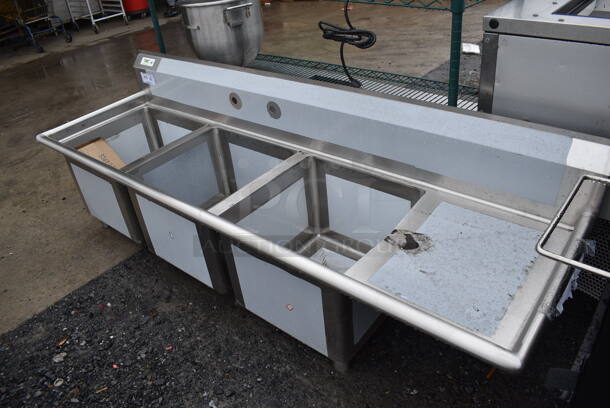 BRAND NEW SCRATCH AND DENT! Regency 600S318181GR Stainless Steel Commercial 16 Gauge 3 Bay Sink w/ Right Side Drain Board. 78x24x29. Bays 18x18x14 - Image 5 of 5