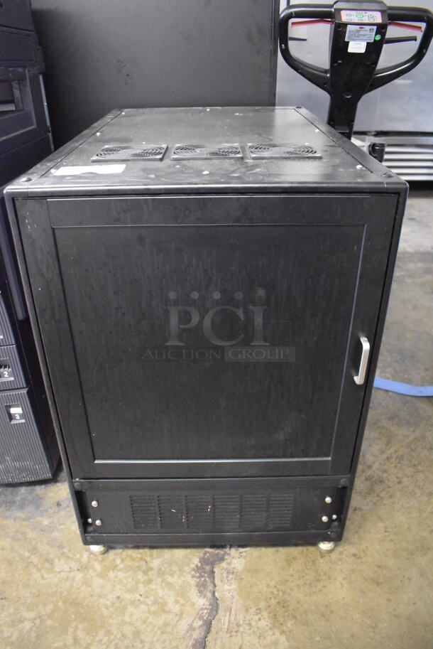 Black Metal Cabinet w/ Dell Computer and Computer Tower. 22x35.5x33