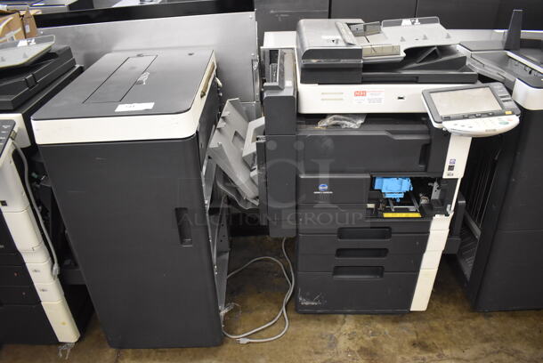 Konica Minolta Bizhub 501 Metal Floor Style Copier Printer Machine on Casters w/ Left Side Paper Rack. 52x29x45