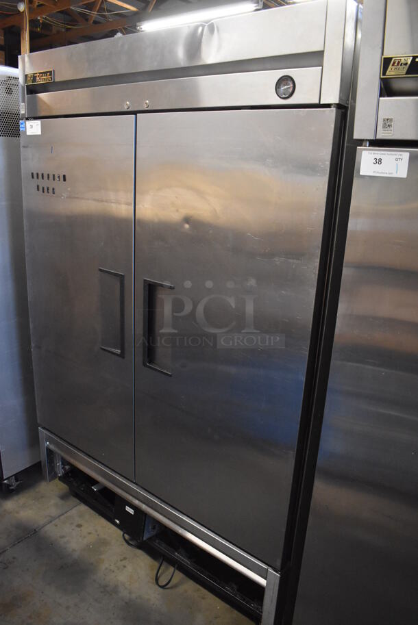 2013 True T-49F ENERGY STAR Stainless Steel Commercial 2 Door Reach In Freezer w/ Poly Coated Racks on Commercial Casters. 115 Volts, 1 Phase. 54x30x83. Tested and Working! - Image 1 of 7