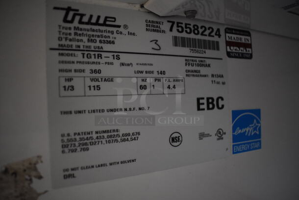 2013 True TG1R-1S ENERGY STAR Stainless Steel Commercial Single Door Reach In Cooler w/ Poly Coated Racks on Commercial Casters. 115 Volts, 1 Phase. 29x35x83. Tested and Working! - Image 6 of 7