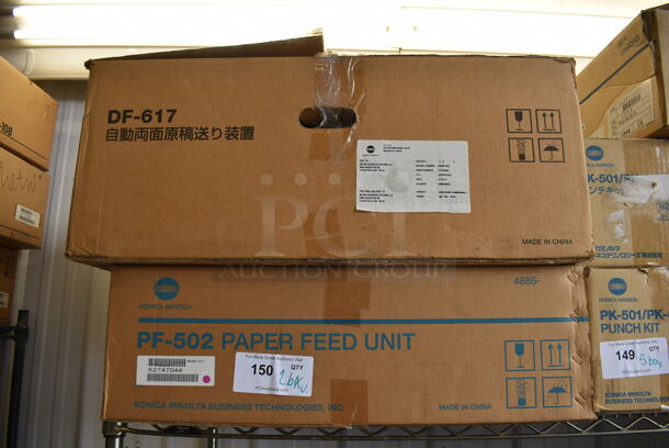 2 Boxes of Various Items; Konica Minolta DF-617 Doc Feeder and Konica Minolta PF-502 Paper Feed Unit. 2 Times Your Bid!